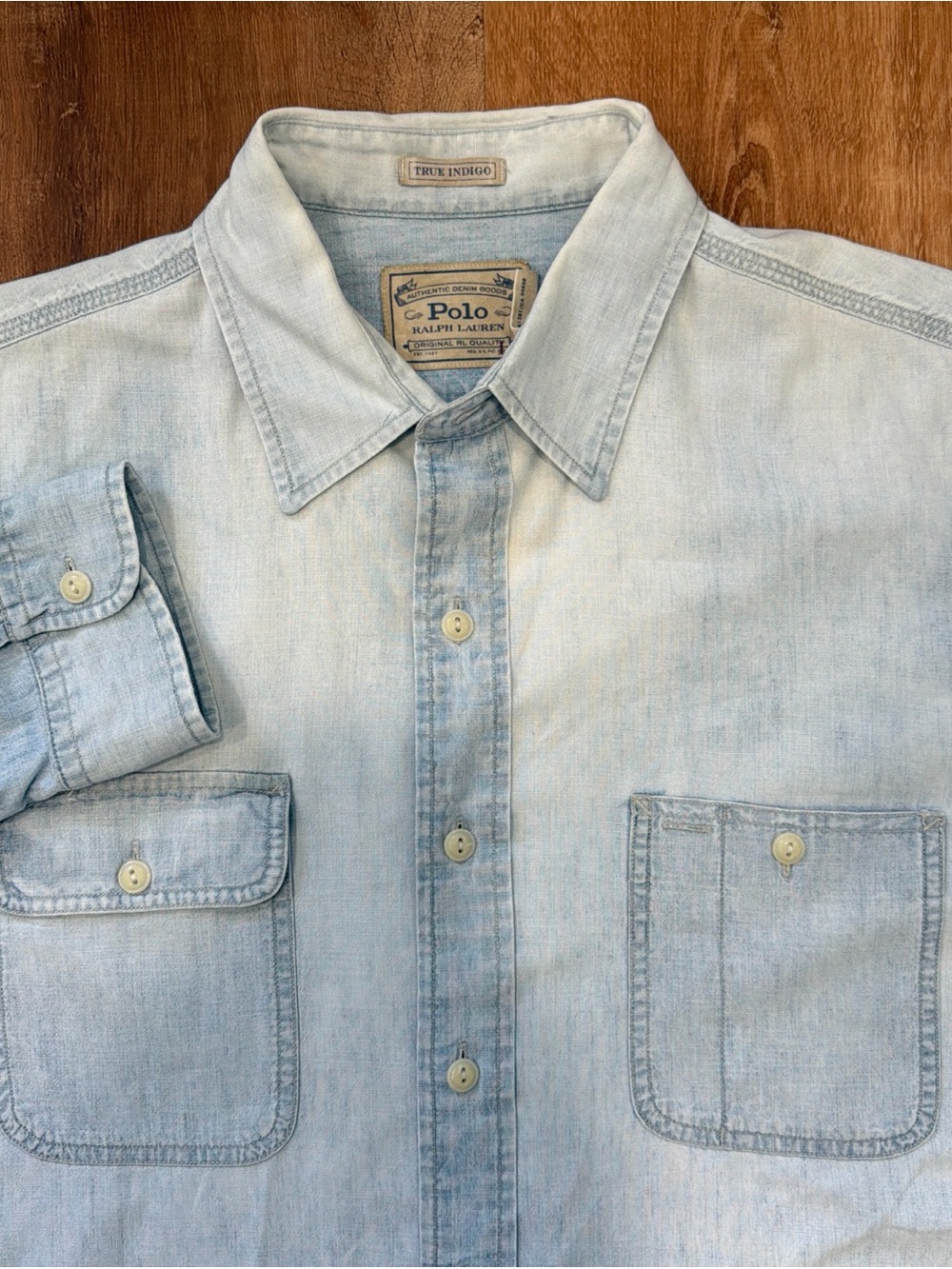 Polo Ralph Lauren Chambray Shirt Mens Large Denim Goods True Indigo Button Up